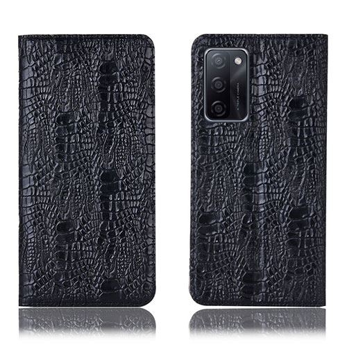 Leather Case Stands Flip Cover Holder H17P for Oppo A55S 5G Black