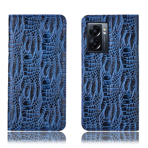 Leather Case Stands Flip Cover Holder H17P for Oppo A56S 5G Blue