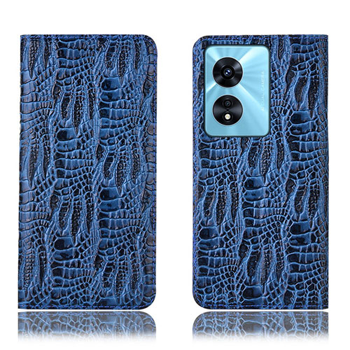 Leather Case Stands Flip Cover Holder H17P for Oppo A58 4G Blue