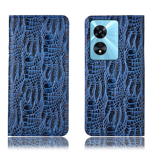 Leather Case Stands Flip Cover Holder H17P for Oppo A58x 5G Blue