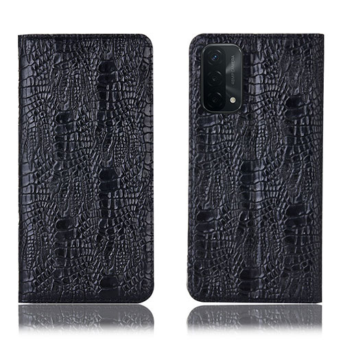 Leather Case Stands Flip Cover Holder H17P for Oppo A74 5G Black