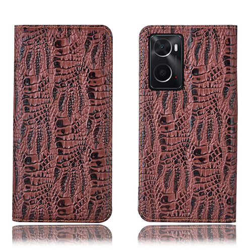 Leather Case Stands Flip Cover Holder H17P for Oppo A76 Brown