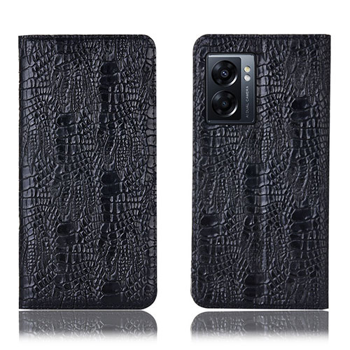 Leather Case Stands Flip Cover Holder H17P for Oppo A77 5G Black