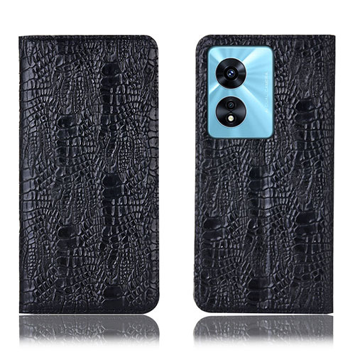 Leather Case Stands Flip Cover Holder H17P for Oppo A78 5G Black