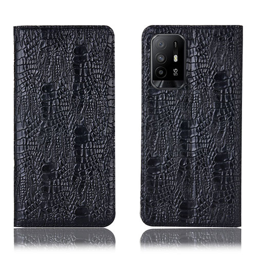 Leather Case Stands Flip Cover Holder H17P for Oppo A95 5G Black