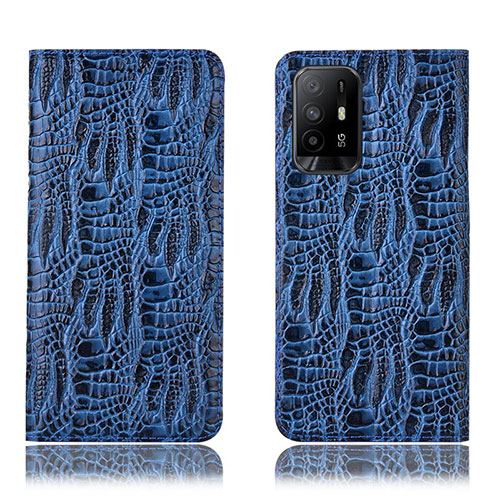 Leather Case Stands Flip Cover Holder H17P for Oppo F19 Pro+ Plus 5G Blue