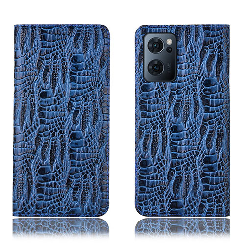 Leather Case Stands Flip Cover Holder H17P for Oppo Find X5 Lite 5G Blue