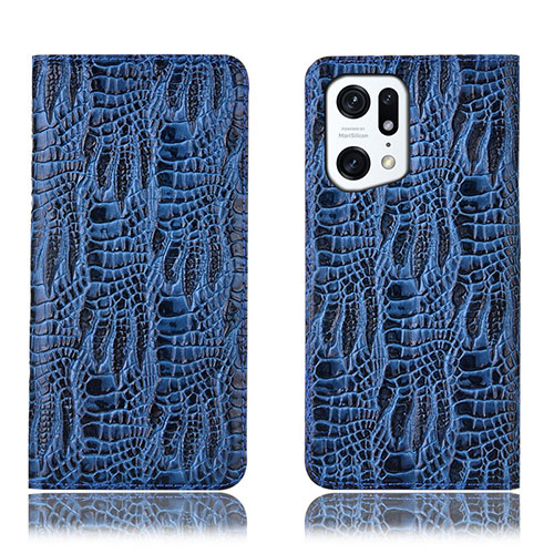 Leather Case Stands Flip Cover Holder H17P for Oppo Find X5 Pro 5G Blue