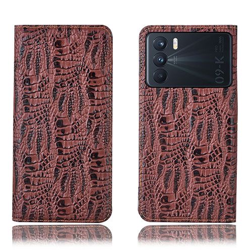 Leather Case Stands Flip Cover Holder H17P for Oppo K9 Pro 5G Brown