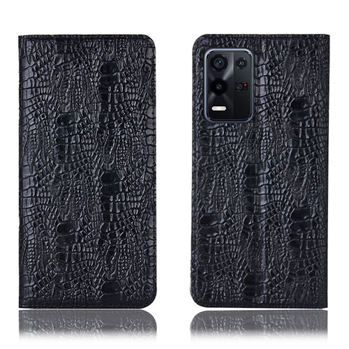 Leather Case Stands Flip Cover Holder H17P for Oppo K9X 5G Black