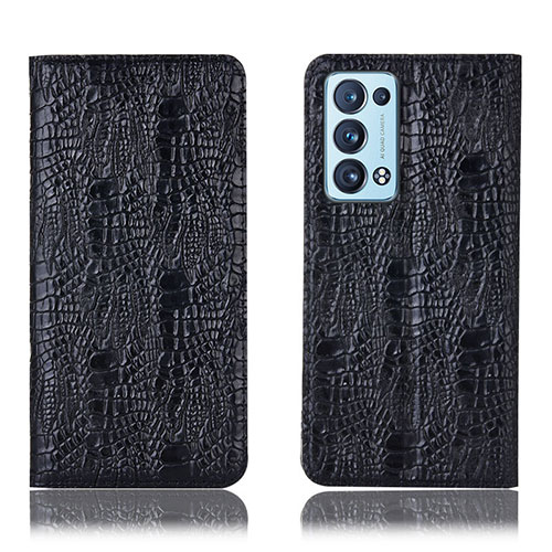 Leather Case Stands Flip Cover Holder H17P for Oppo Reno6 Pro 5G Black