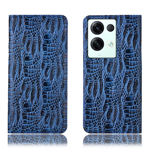 Leather Case Stands Flip Cover Holder H17P for Oppo Reno8 Pro 5G Blue