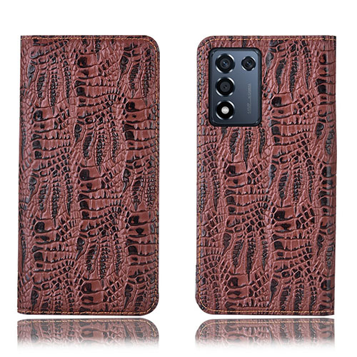 Leather Case Stands Flip Cover Holder H17P for Realme 9 SE 5G Brown