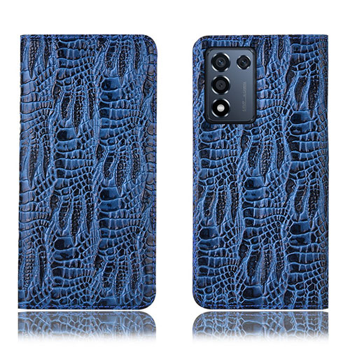 Leather Case Stands Flip Cover Holder H17P for Realme Q3s 5G Blue