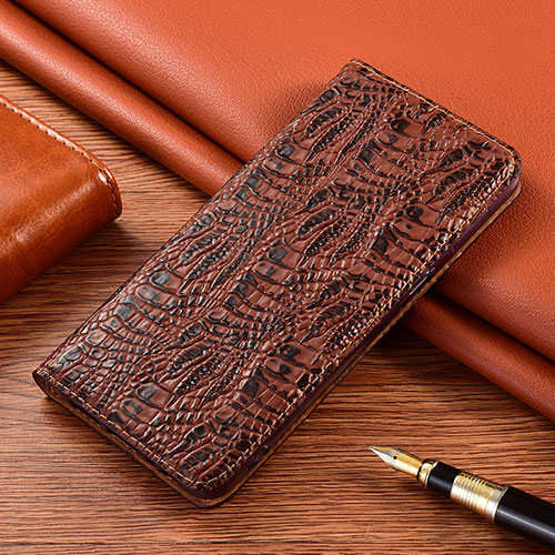 Leather Case Stands Flip Cover Holder H17P for Samsung Galaxy A12 Nacho Brown