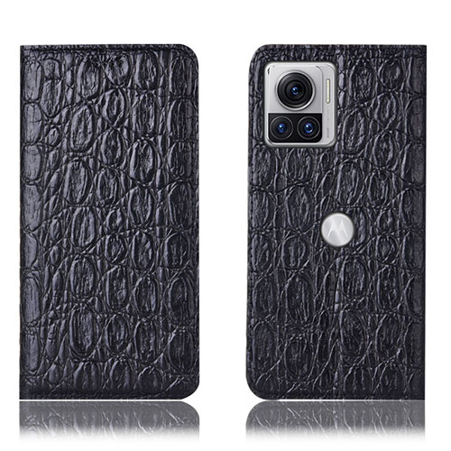 Leather Case Stands Flip Cover Holder H18P for Motorola Moto Edge 30 Ultra 5G Black