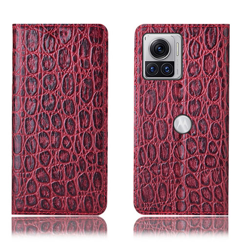 Leather Case Stands Flip Cover Holder H18P for Motorola Moto Edge 30 Ultra 5G Red