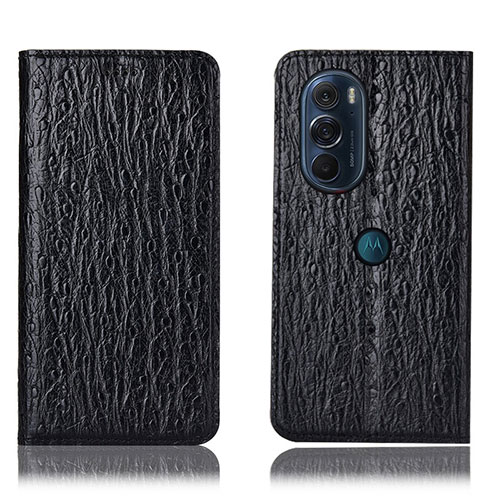 Leather Case Stands Flip Cover Holder H18P for Motorola Moto Edge X30 5G Black