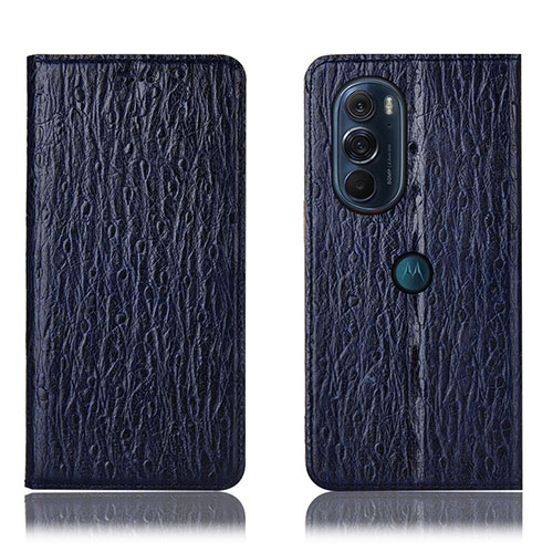 Leather Case Stands Flip Cover Holder H18P for Motorola Moto Edge X30 5G Blue