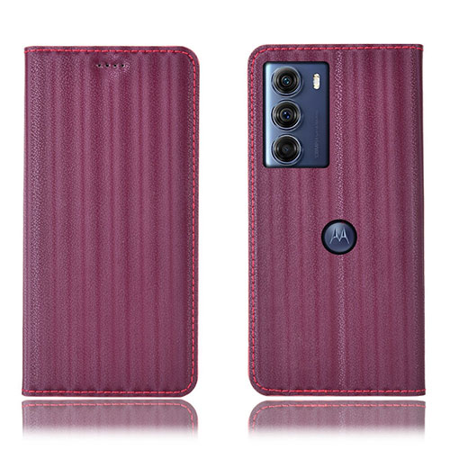 Leather Case Stands Flip Cover Holder H18P for Motorola Moto G200 5G Purple