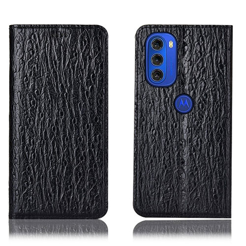 Leather Case Stands Flip Cover Holder H18P for Motorola Moto G51 5G Black