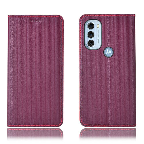 Leather Case Stands Flip Cover Holder H18P for Motorola Moto G71 5G Purple