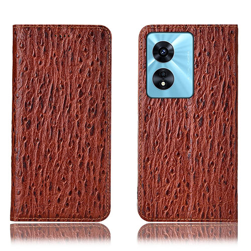 Leather Case Stands Flip Cover Holder H18P for Oppo A1 5G Brown