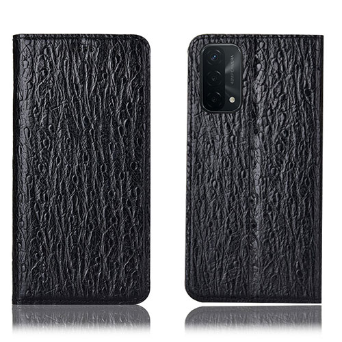 Leather Case Stands Flip Cover Holder H18P for Oppo A54 5G Black