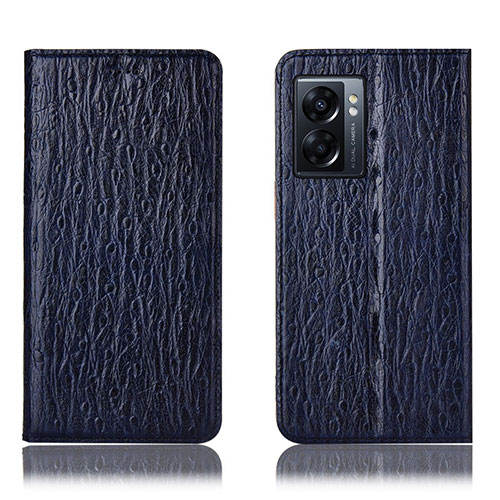 Leather Case Stands Flip Cover Holder H18P for Oppo A56S 5G Blue