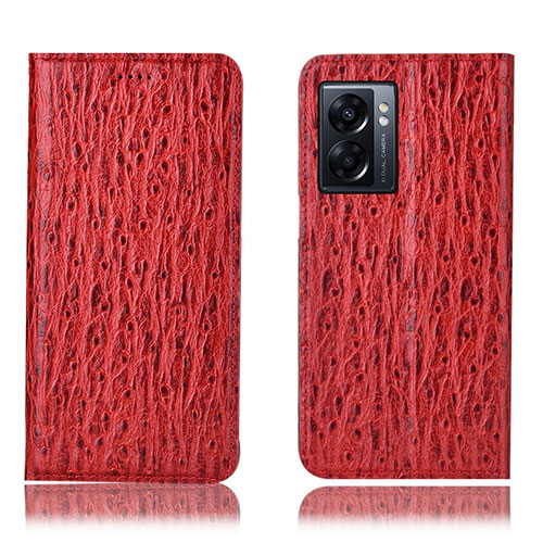 Leather Case Stands Flip Cover Holder H18P for Oppo A56S 5G Red