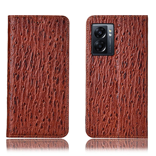 Leather Case Stands Flip Cover Holder H18P for Oppo A57 5G Brown