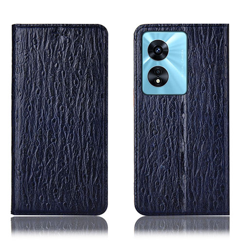 Leather Case Stands Flip Cover Holder H18P for Oppo A58 5G Blue