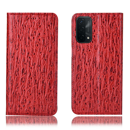 Leather Case Stands Flip Cover Holder H18P for Oppo A93 5G Red