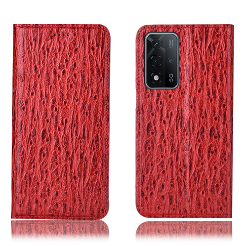 Leather Case Stands Flip Cover Holder H18P for Oppo A93s 5G Red
