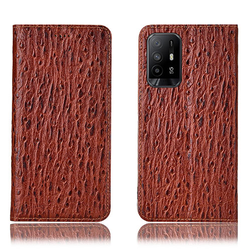 Leather Case Stands Flip Cover Holder H18P for Oppo A94 5G Brown