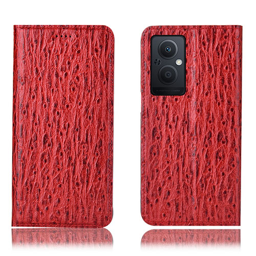 Leather Case Stands Flip Cover Holder H18P for Oppo A96 5G Red