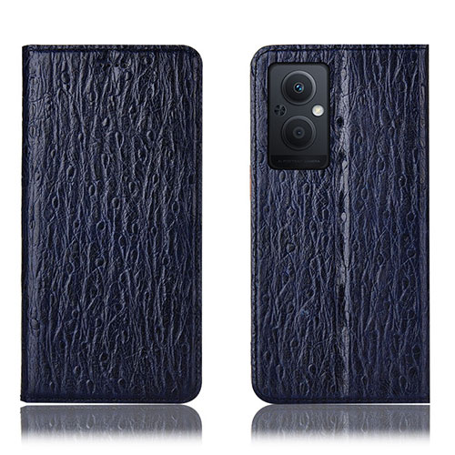 Leather Case Stands Flip Cover Holder H18P for Oppo F21 Pro 5G Blue