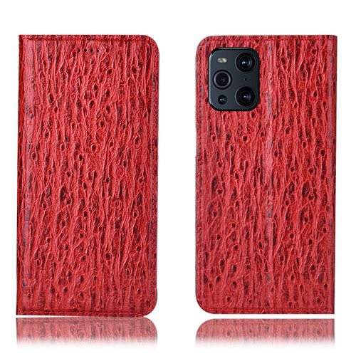 Leather Case Stands Flip Cover Holder H18P for Oppo Find X3 Pro 5G Red