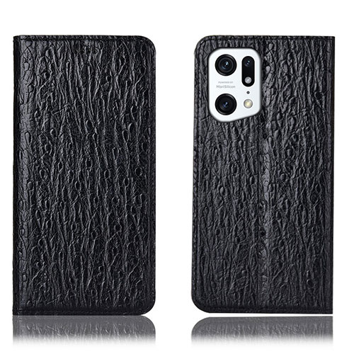 Leather Case Stands Flip Cover Holder H18P for Oppo Find X5 Pro 5G Black