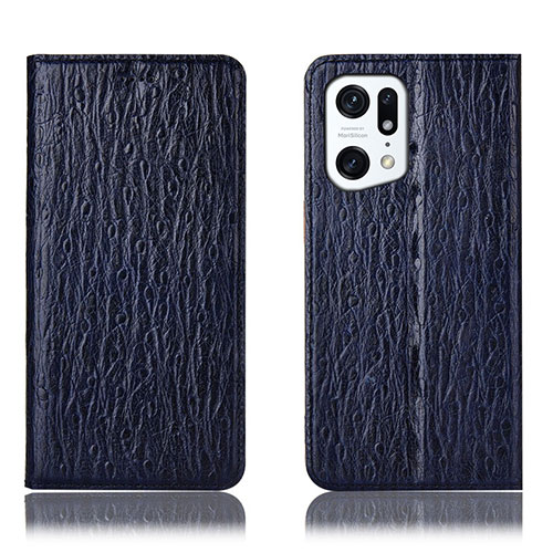 Leather Case Stands Flip Cover Holder H18P for Oppo Find X5 Pro 5G Blue