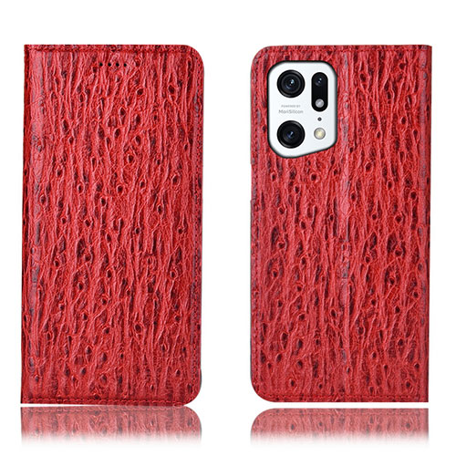 Leather Case Stands Flip Cover Holder H18P for Oppo Find X5 Pro 5G Red