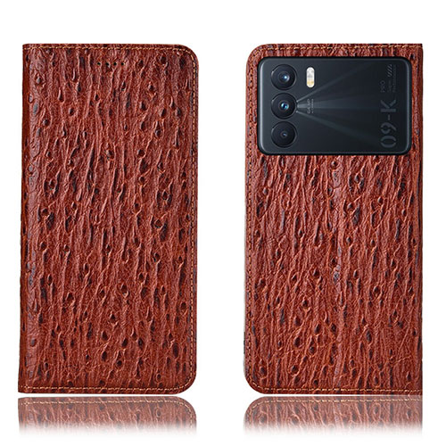 Leather Case Stands Flip Cover Holder H18P for Oppo K9 Pro 5G Brown