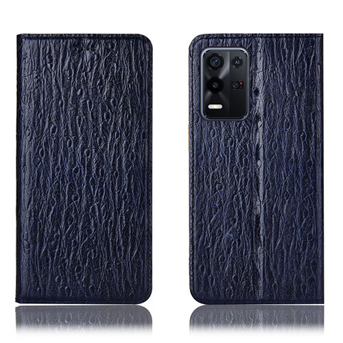 Leather Case Stands Flip Cover Holder H18P for Oppo K9X 5G Blue