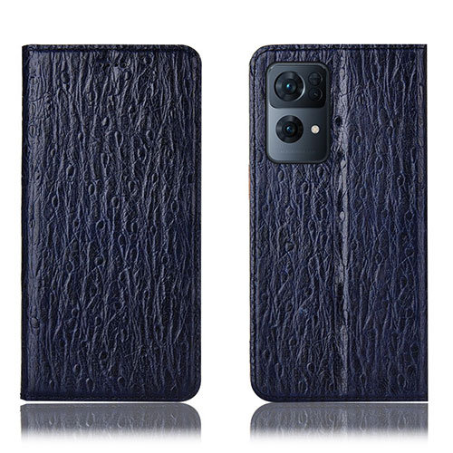 Leather Case Stands Flip Cover Holder H18P for Oppo Reno7 Pro 5G Blue