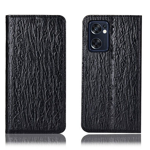 Leather Case Stands Flip Cover Holder H18P for Oppo Reno7 SE 5G Black