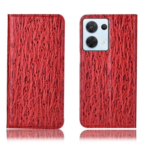 Leather Case Stands Flip Cover Holder H18P for Oppo Reno8 5G Red