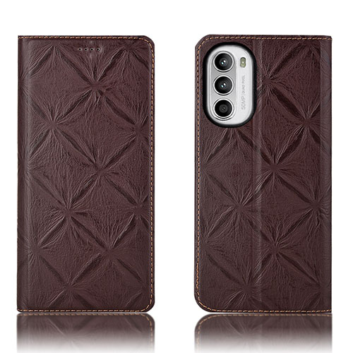 Leather Case Stands Flip Cover Holder H19P for Motorola Moto Edge (2022) 5G Brown