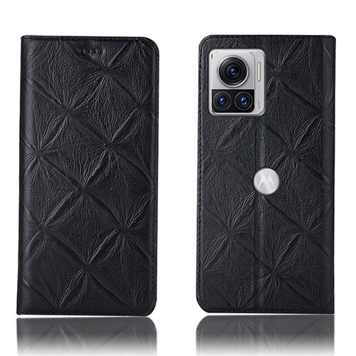 Leather Case Stands Flip Cover Holder H19P for Motorola Moto Edge 30 Ultra 5G Black