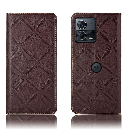 Leather Case Stands Flip Cover Holder H19P for Motorola Moto S30 Pro 5G Brown