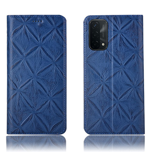 Leather Case Stands Flip Cover Holder H19P for Oppo A54 5G Blue